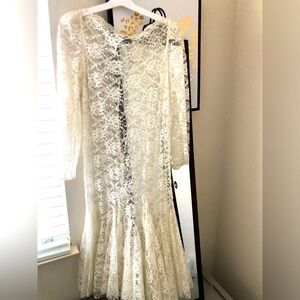 Handmade Vintage gorgeous Sheer Lace dress, 20in PTP, 45in long, 19in waist